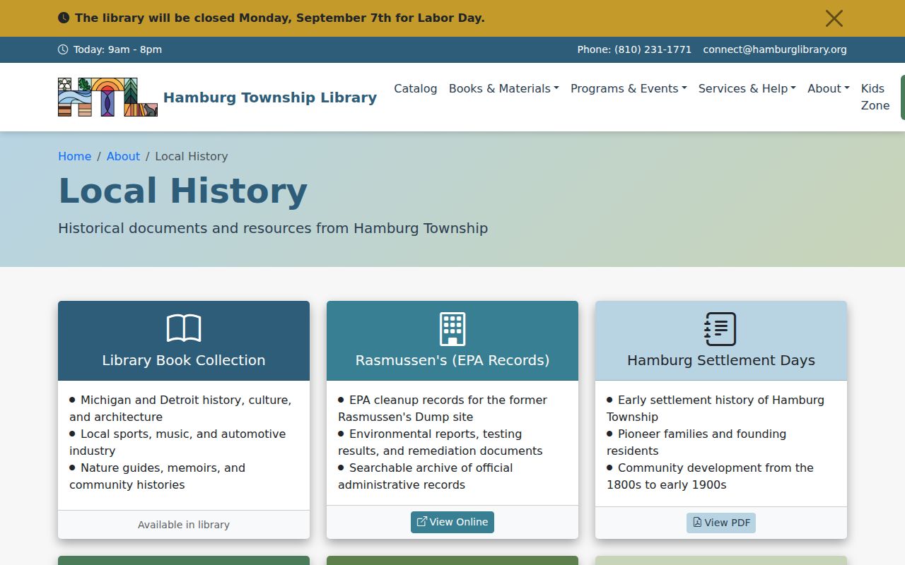 Hamburg Township city directory local history collection resources