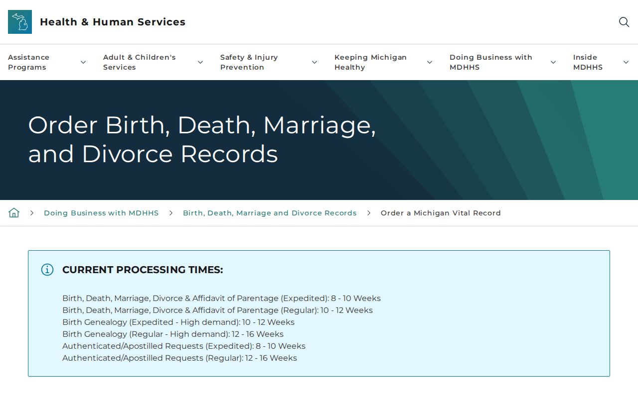 Hamburg Township resident lookup Michigan vital record ordering options